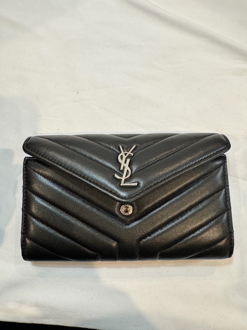 Saint Laurent Lou Lou Wallet - Black Quilted Leather with Silver YSL Logo - Picture 1 of 13